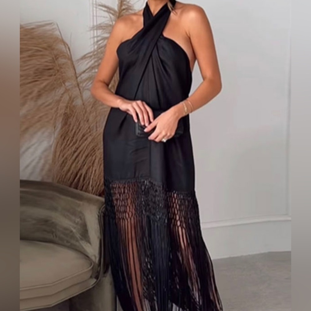 Zara halter dress with fringe